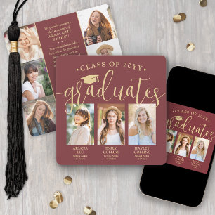 Triple Abschluss Foto Collage Burgundy Red Joint Ankündigung