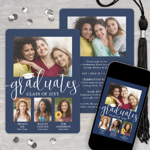 Triple Abschluss Foto Collage Navy & White Joint Ankündigung