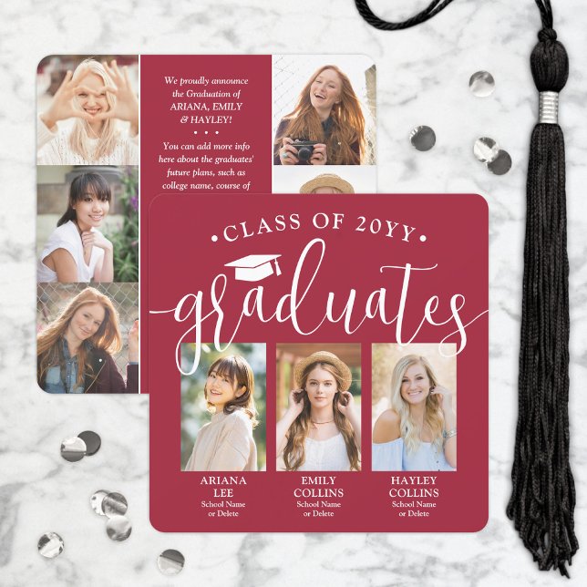 Triple-Abschluss-FotoCollage Rot & Weiß-Gelenk Ankündigung (Von Creator hochgeladen)