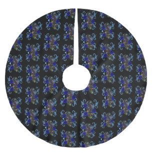 Triple Black Tag der Toten Schädel Blaue Rosen Polyester Weihnachtsbaumdecke