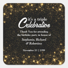 Triple Celebration Joint Birthday Gold Black  Quadratischer Aufkleber