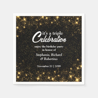 Triple Celebration Joint Birthday Gold Black Serviette