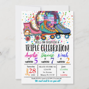 Triple Celebration Roller Skaten Disco Einladung