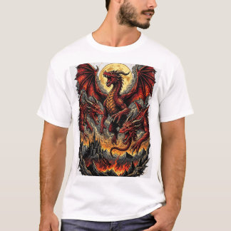 Triple Dragon Mond Fantasy T-Shirt