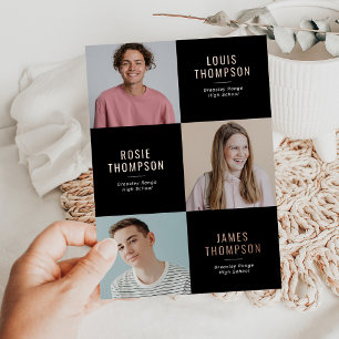 Triple Foto 3 Grad Rose Gold Graduation Party Folieneinladung