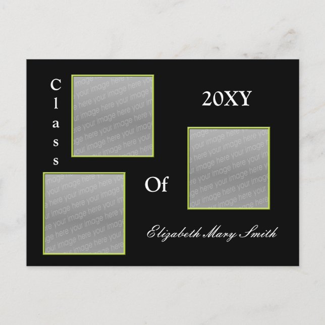 TRIPLE FOTO Grüner Abschluss Einladung (Vorderseite)