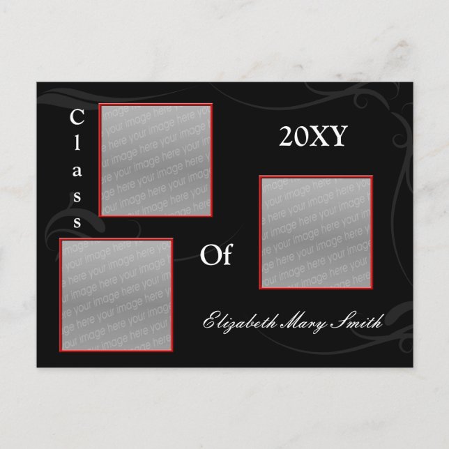 TRIPLE FOTO Roter Abschluss Einladung (Vorderseite)