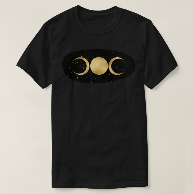 Triple Goddess in Stars Gold auf schwarz T-Shirt (Design vorne)
