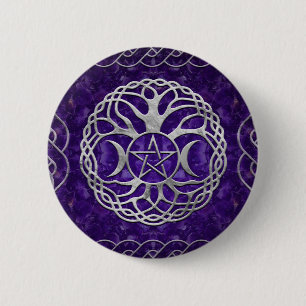 Triple Goddess mit Pentagram und Baum des Lebens Button