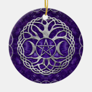 Triple Goddess mit Pentagram und Baum des Lebens Keramik Ornament