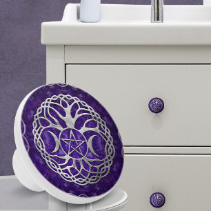 Triple Goddess mit Pentagram und Baum des Lebens Keramikknauf