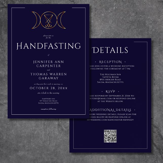 Triple Goddess Wiccan Moon Blue Handfast auf zwei  Einladung (Triple Goddess Wiccan Moon Blue Handfast Two Sided Invitation)