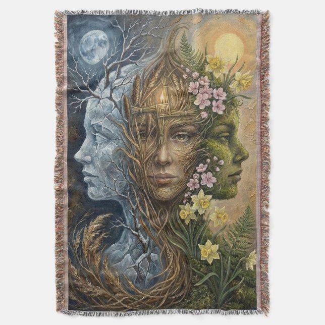 Triple Goddess Winter to Spring Imbolc Fantasy Art Decke (Vorderseite Vertikal)