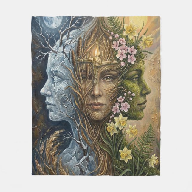 Triple Goddess Winter to Spring Imbolc Fantasy Art Fleecedecke (Vorderseite)