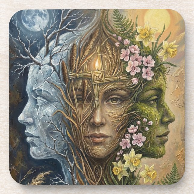 Triple Goddess Winter to Spring Imbolc Fantasy Art Getränkeuntersetzer (Vorderseite)