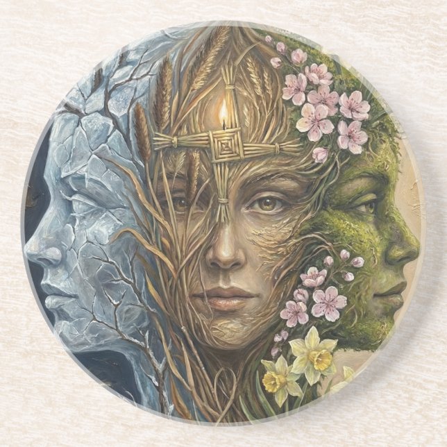 Triple Goddess Winter to Spring Imbolc Fantasy Art Getränkeuntersetzer (Vorne)