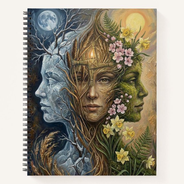 Triple Goddess Winter to Spring Imbolc Fantasy Art Notizbuch (Vorderseite)
