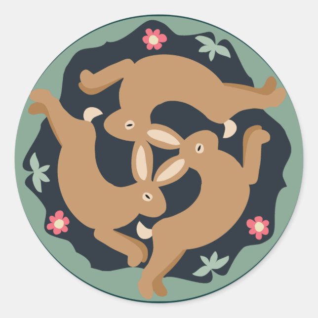 Triple Hare Runder Aufkleber (Vorderseite)