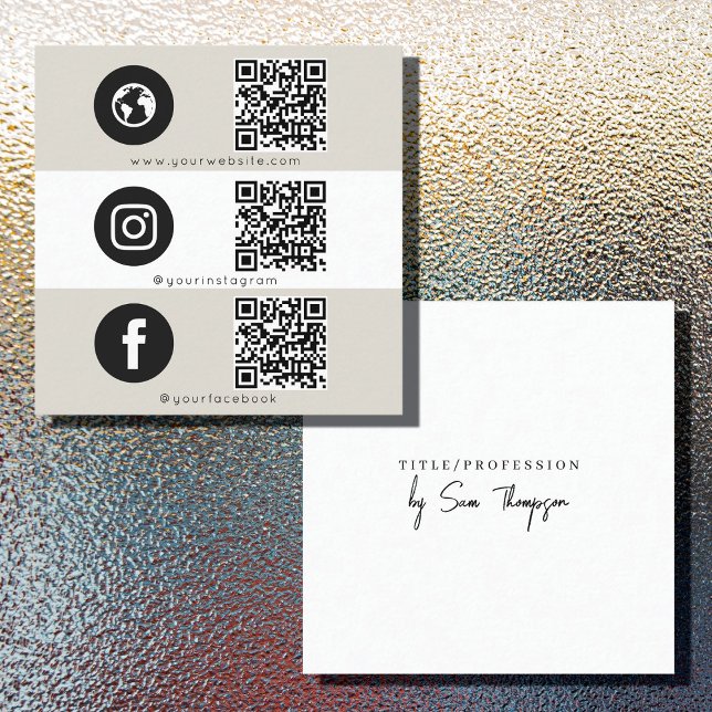 Triple Icon & QR Code Business Social Media Beige Telefonnummerkarte (Von Creator hochgeladen)