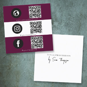 Triple Icon & QR Code Business Social Media Maroon Quadratische Visitenkarte