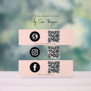 Triple Icon & QR Code Business Social Media Pink Acrylschild