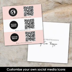 Triple Icon QR Code Custom Social Media Pink Quadratische Visitenkarte