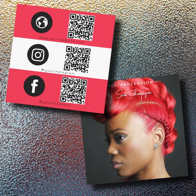 Triple Icon QR Code Vollständiges Foto Social Medi Telefonnummerkarte (Triple Icon QR Code Full Photo Social Media Red Calling Card)