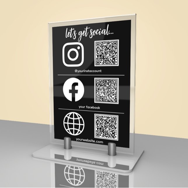 Triple Icon und QR Code Business Social Media Sign Tischnummer (Von Creator hochgeladen)