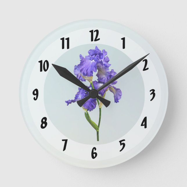 Triple Lila Iris Runde Wanduhr (Vorderseite)