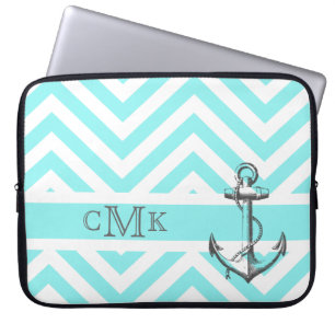 Triple Mit Monogramm Anchor & Blue Zigzags Laptopschutzhülle