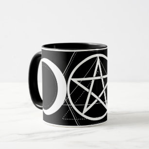 Triple-Mond-Geometrie-Pentagramm Schwarz & Weiß Wi Tasse