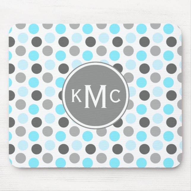 Triple Monogram Blue Gray Dots Mousepad (Vorne)