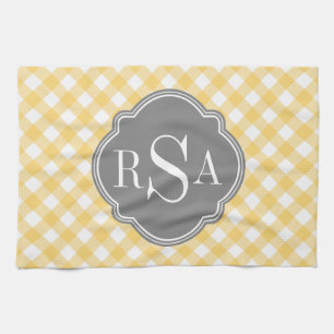 Triple Monogram Grau Yellow Gingham Pattern Handtuch