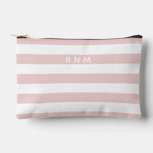 Triple Monogramm auf rosa und weiße Streifen Zubehörtasche