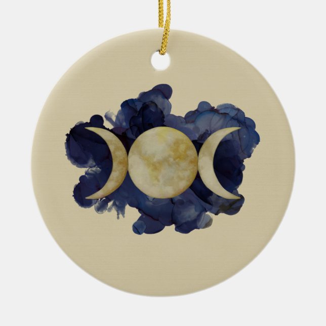 Triple Moon - Aquarell Keramik Ornament (Vorne)