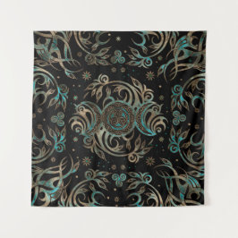 Triple Moon Glimmering Aquamarin Wandteppich