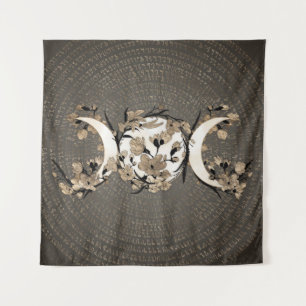 Triple Moon - Goddess - Goldenes Blossom Wandteppich