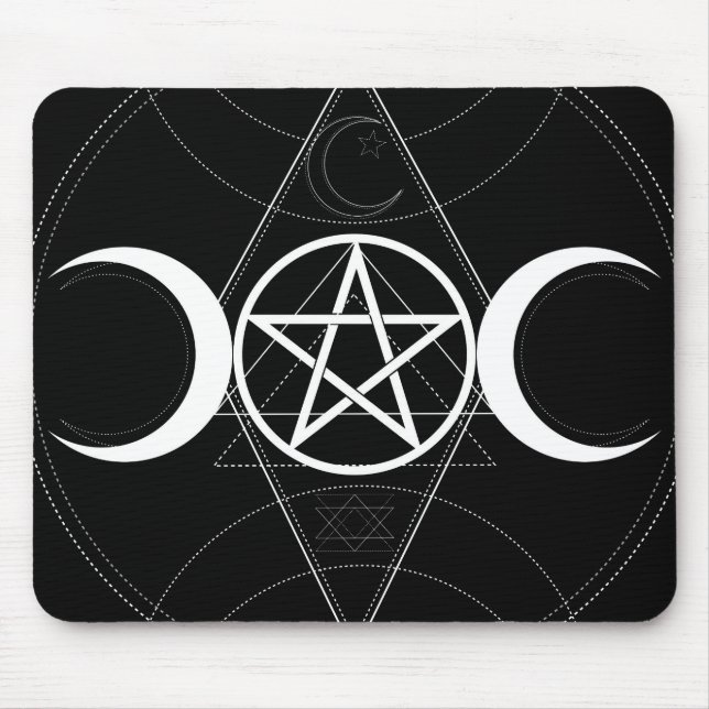 Triple Moon Goddess Pentagramm Black & White Wicca Mousepad (Vorne)