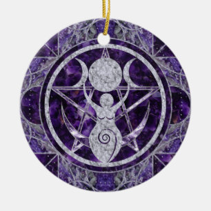 Triple Moon - Göttin - Amethyst und Silber Keramik Ornament