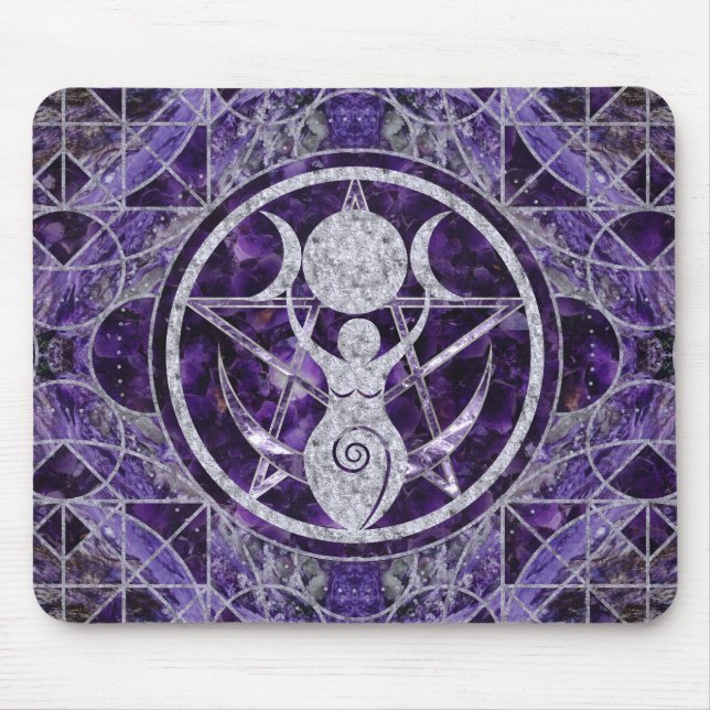 Triple Moon - Göttin - Amethyst und Silber Mousepad (Vorne)