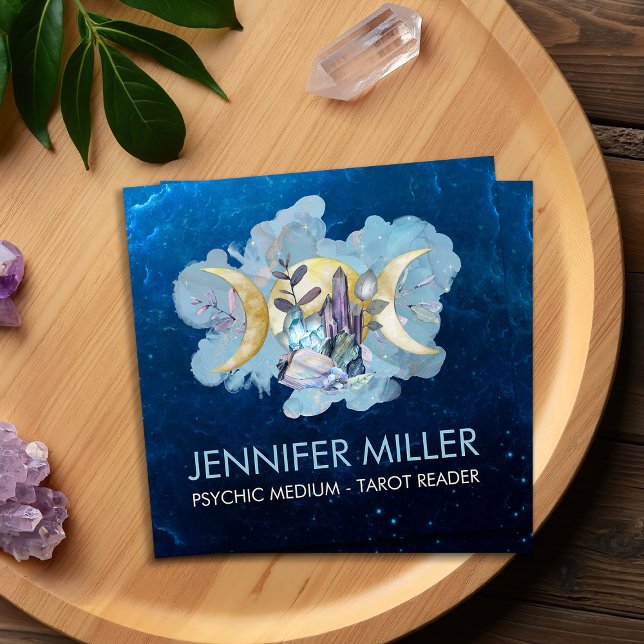 Triple Moon - Heilende Kristalle Nebel Himmel Quadratische Visitenkarte (Von Creator hochgeladen)