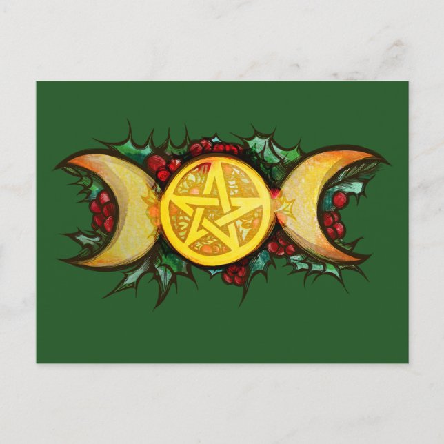 Triple Moon Holly Yule Art                         Postkarte (Vorderseite)