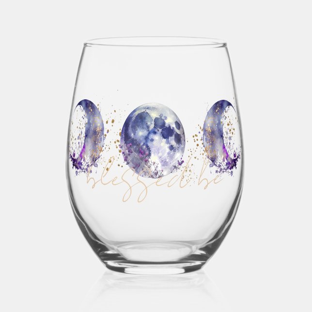 Triple Moon Lila und Gold Wine Tumbler Weinglas Ohne Stiel (Vorderseite)