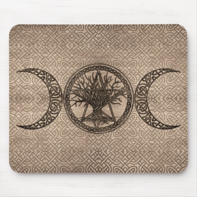 Triple Moon mit Pentagram und Baum des Lebens Mousepad (Vorne)
