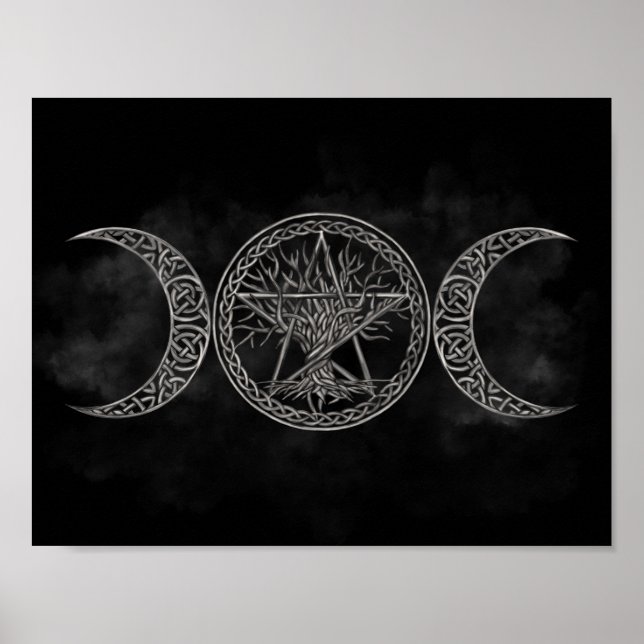 Triple Moon mit Pentagram und Baum des Lebens Poster (Vorne)