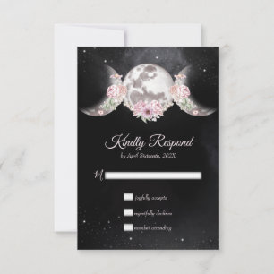 Triple Moon Night Sky Dark Boho Handfasting RSVP Karte