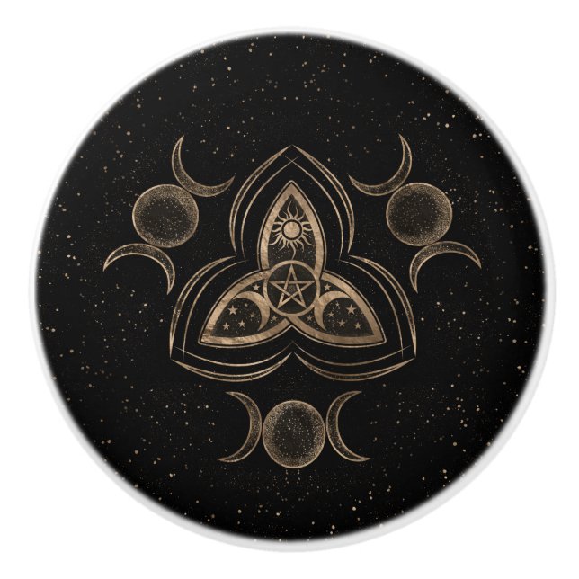 Triple Moon Ornament mit Pentagram Keramikknauf (Vorderseite)