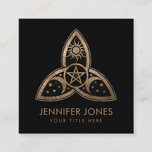 Triple Moon Ornament mit Pentagram Quadratische Visitenkarte (Vorderseite)