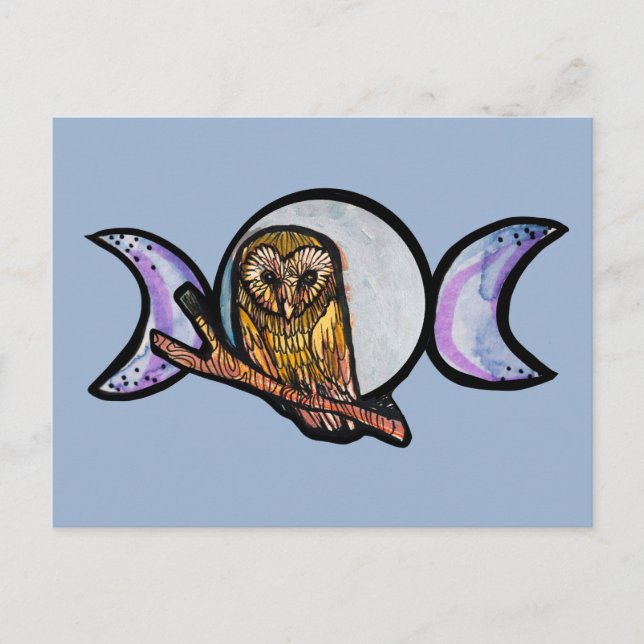 Triple Moon Owl Feiertagspostkarte (Vorderseite)