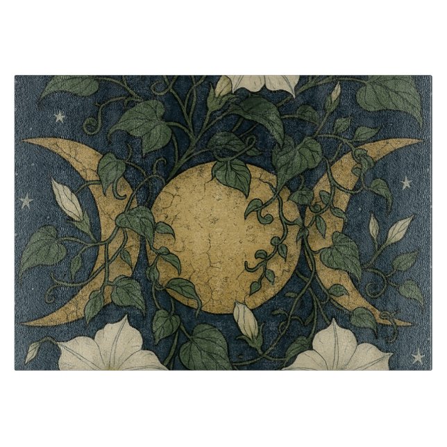 Triple Moon Symbol Moonflowers Schneidebrett (Vorderseite)